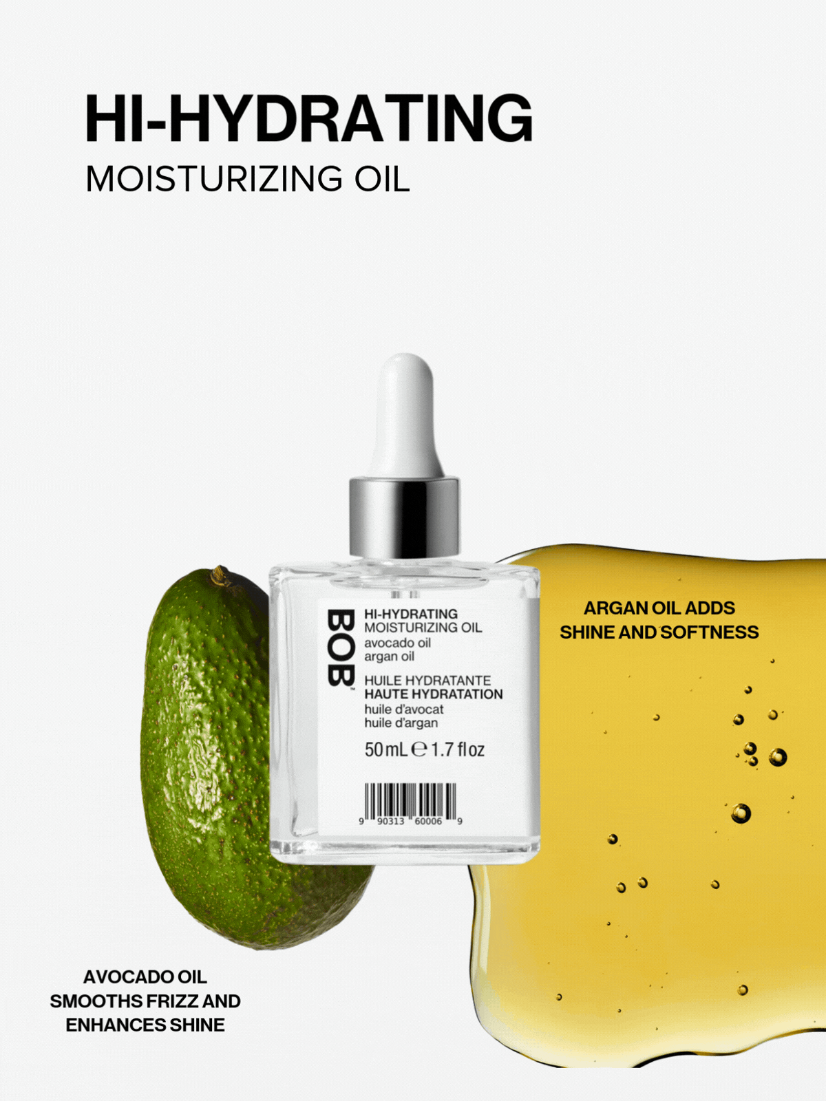 The key benefits of Hi-Hydrating Moisturizing Oil: penetrates the cuticle for deep hydration, restores shine and softness, and won't weigh hair down
